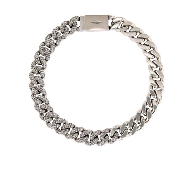 Saint Laurent Jewelry - Saint Laurent • Rhinestone Thick Curb Chain Necklace in Metal • Med • Worn Once
